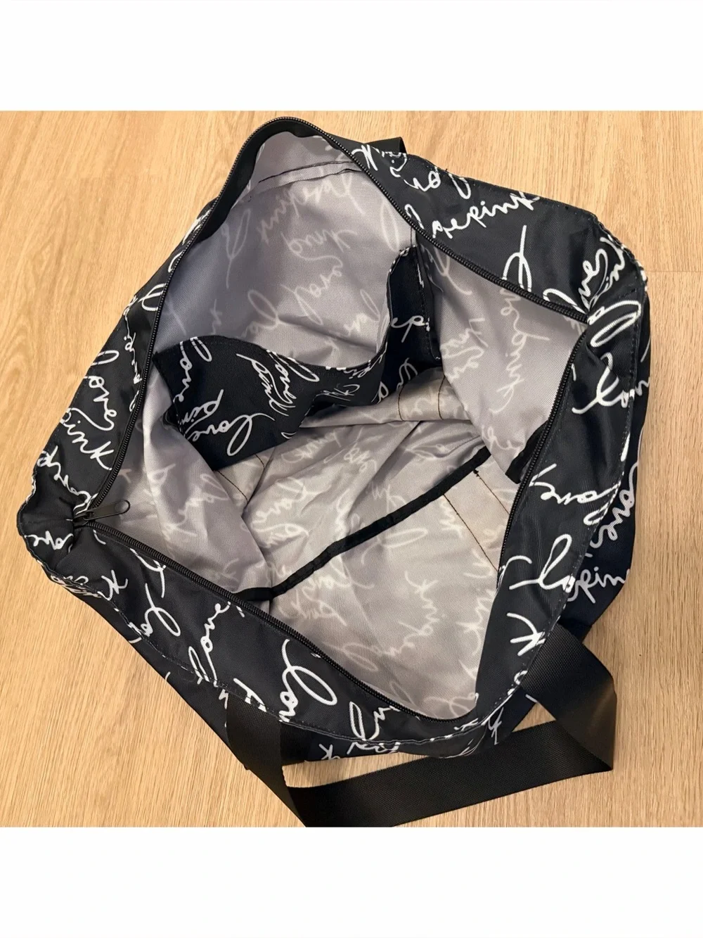 🆕 NWOT Victoria’s Secret Black Love PINK Zipper Tote Bag